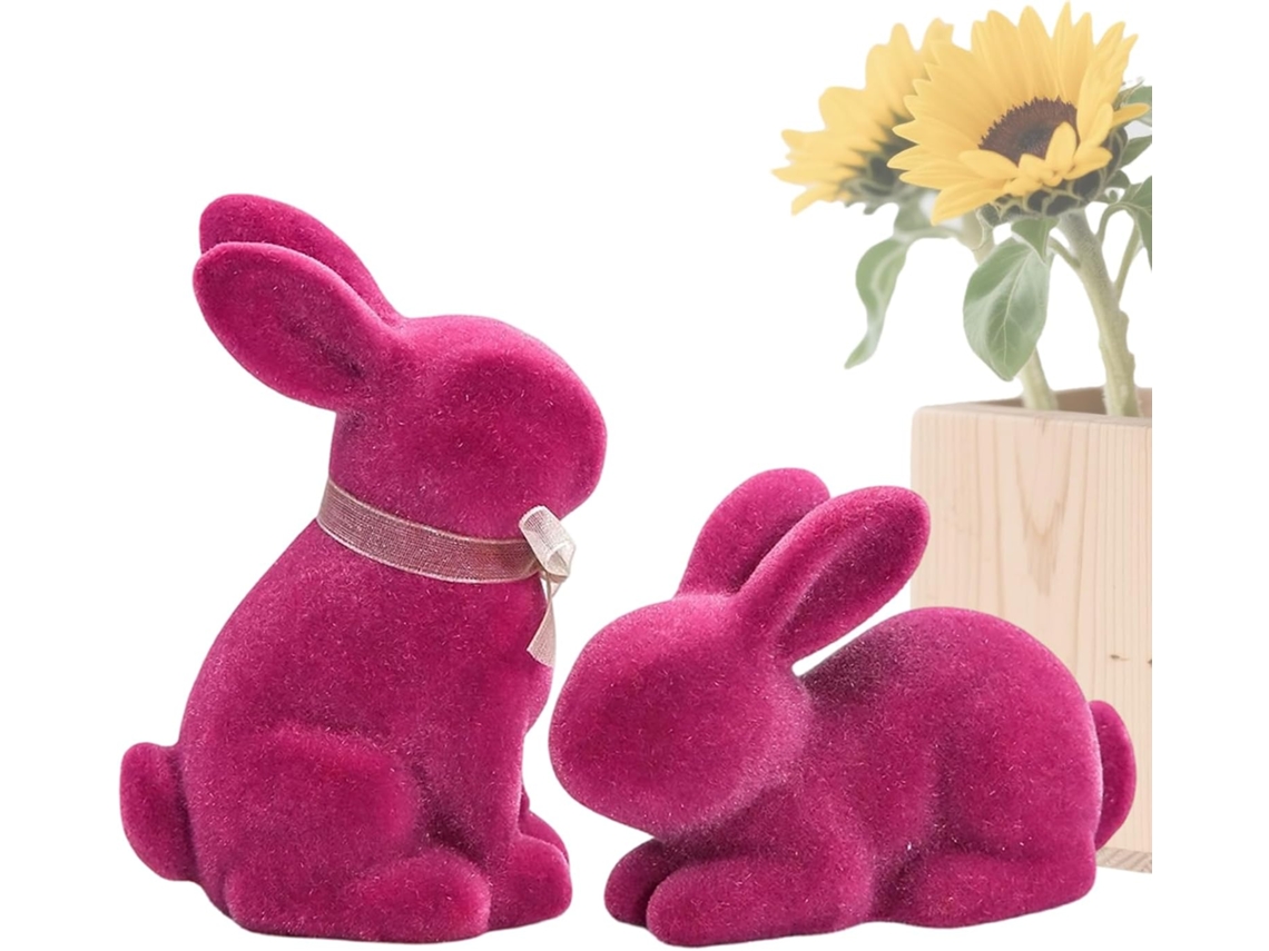 Conjunto De 2 Estatuetas De Coelho Com Textura Macia, Perfeitas Para A Páscoa |