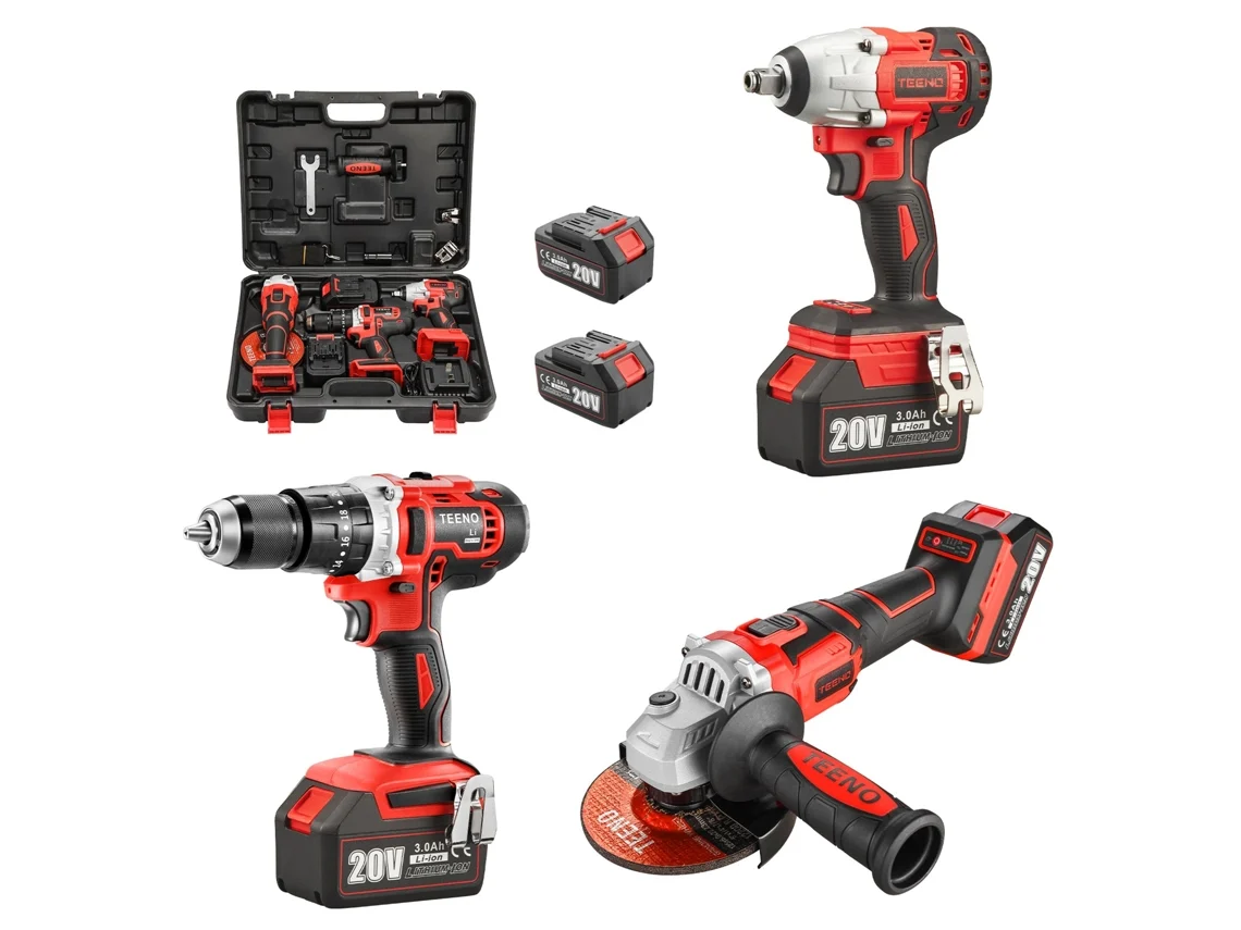 Chave De Impacto Sem Escova De 20v + Furadeira De Impacto + Rebarbadora Sem Escova Conjunto De Ferramentas De 3 Peças 2 Baterias De 3,0 Ah