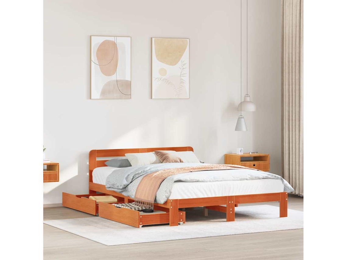 Cama Sem Colchão 160x200 Cm Madeira Pinho Maciço Castanho-mel