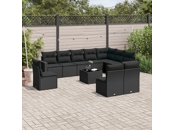 Vidaxl 11 Pcs Conjunto Sofás De Jardim C/ Almofadões Vime Pe Preto