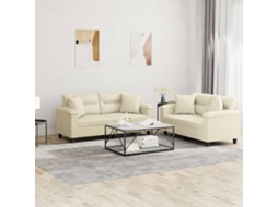 Vidaxl 2 Pcs Conjunto De Sofás Com Almofadas Couro Artificial Creme
