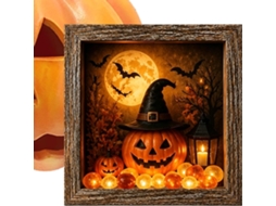 Caixa De Lembranças De Halloween Iluminada, 21,6 X 21,6 Cm, Feita De Madeira Com Luzes |