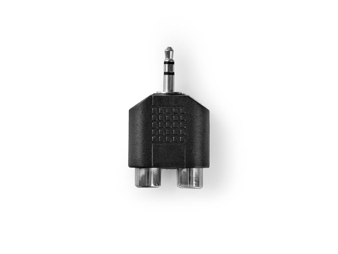 Adaptador de Áudio Estéreo - Macho 3,5 Mm 2x Rca Fêmea Niquelado Reto Abs Preto 1 Unidade Caixa AQUAFORGE