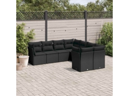 Vidaxl 8 Pcs Conjunto Sofás De Jardim Com Almofadões Vime Pe Preto