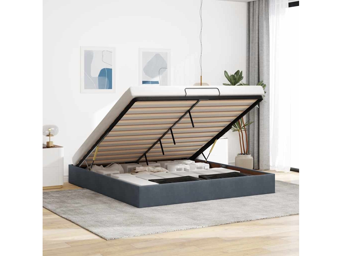 Vidaxl Estrutura De Cama Otomana Sem Colchão 160x200cm Cinzento Escuro