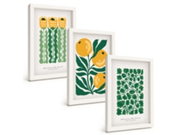 Galeria De Pinturas Na Parede Padrões De Plantas, Flores E Folhas Moldura Branca Quadros Para O Escritório Espelharte (3 Peças 20x30 Cm)