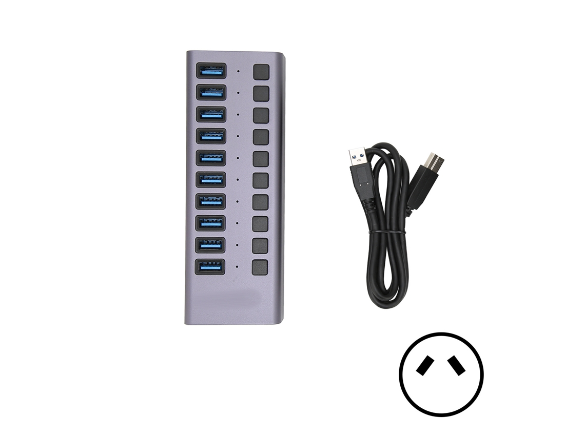 Hub Usb3.0 Estação De Docking Com 10 Portas Transmissão Rápida Chave De Energia Individual Cinza Au