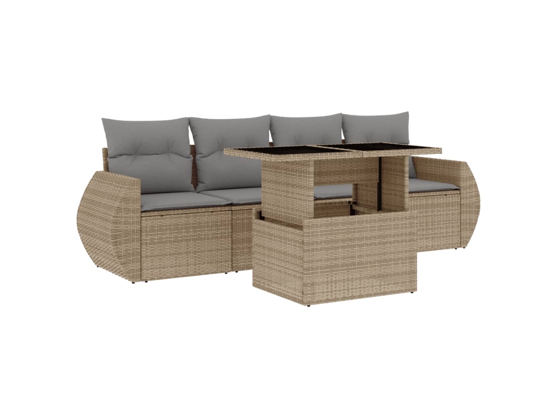 Conjunto de 5 Sofás para Jardim com Almofadões Vime Pe Bege MAISON EXCLUSIVE (5 pcs)