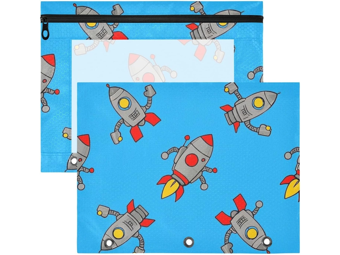 Conjunto de 2 Estojos Plásticos Portáteis para Fichários 3 Argolas, Ideais Professores e Salas Aula, com Desen