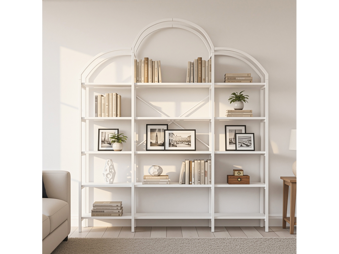 Estante 170x26x190 Cm 5 Níveis, Design em Forma de Nuvem, Aço e Mdf, Fácil Montagem Branco NOVELA