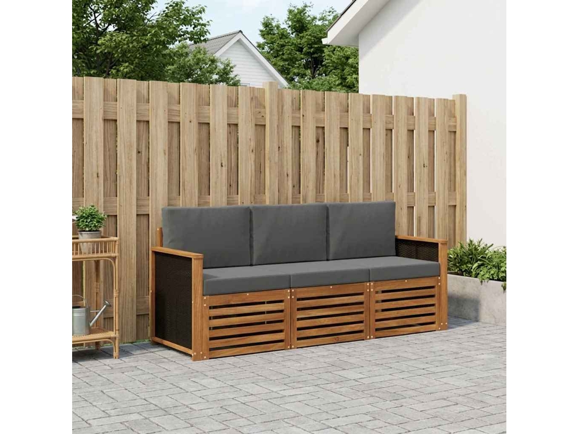 Vidaxl Conjuntos De Sofás Com Almofada 3 Pcs Madeira Sólida De Acácia
