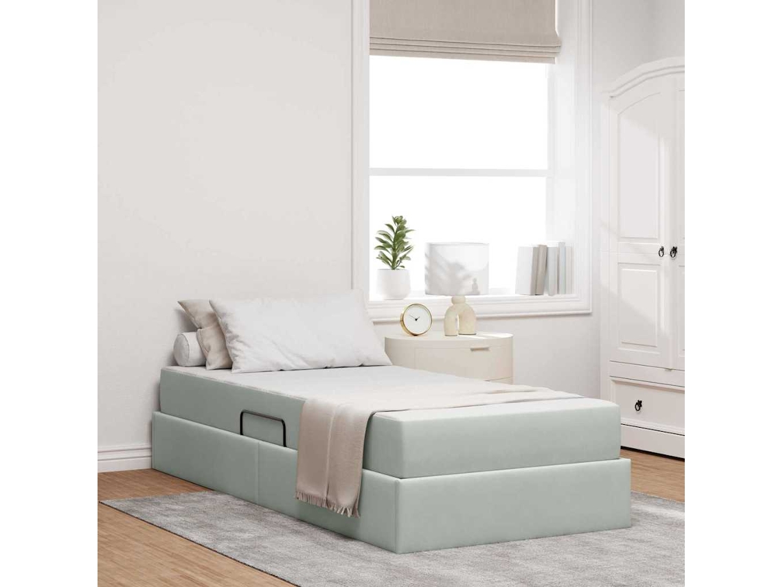Vidaxl Cama Com Arrumação E Colchão Cinzento-claro 100 X 200 Cm Veludo