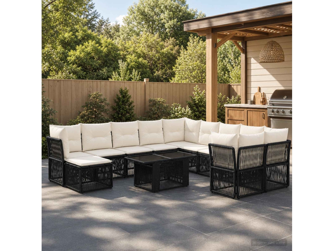 Vidaxl Conjunto De Sofá De Jardim 12 Unid. Preto Vime Pe