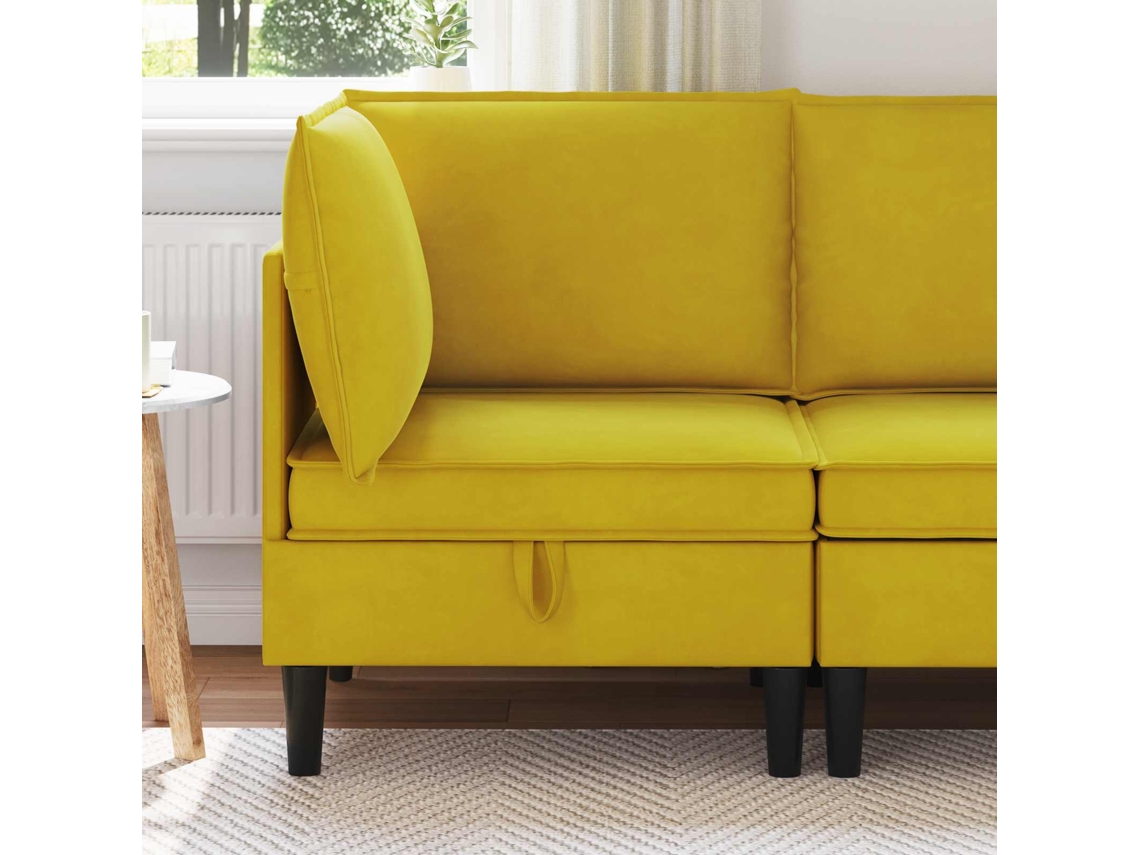 Vidaxl Sofá Com Armazenamento Amarelo Veludo