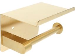 Suporte Para Papel Higiênico Partykindom Dourado Em Aço Inoxidável, Com Prateleira Superior, Sem Necessidade De Furar