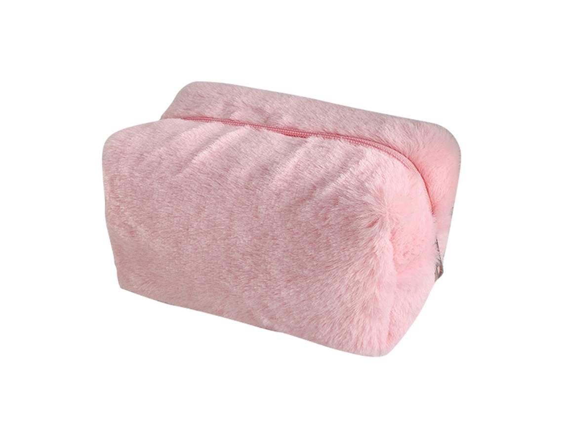 Bolsa De Maquiagem De Pelúcia Bonita Suave Fluffy Portátil Para Meninas Cor Rosa Água Grande