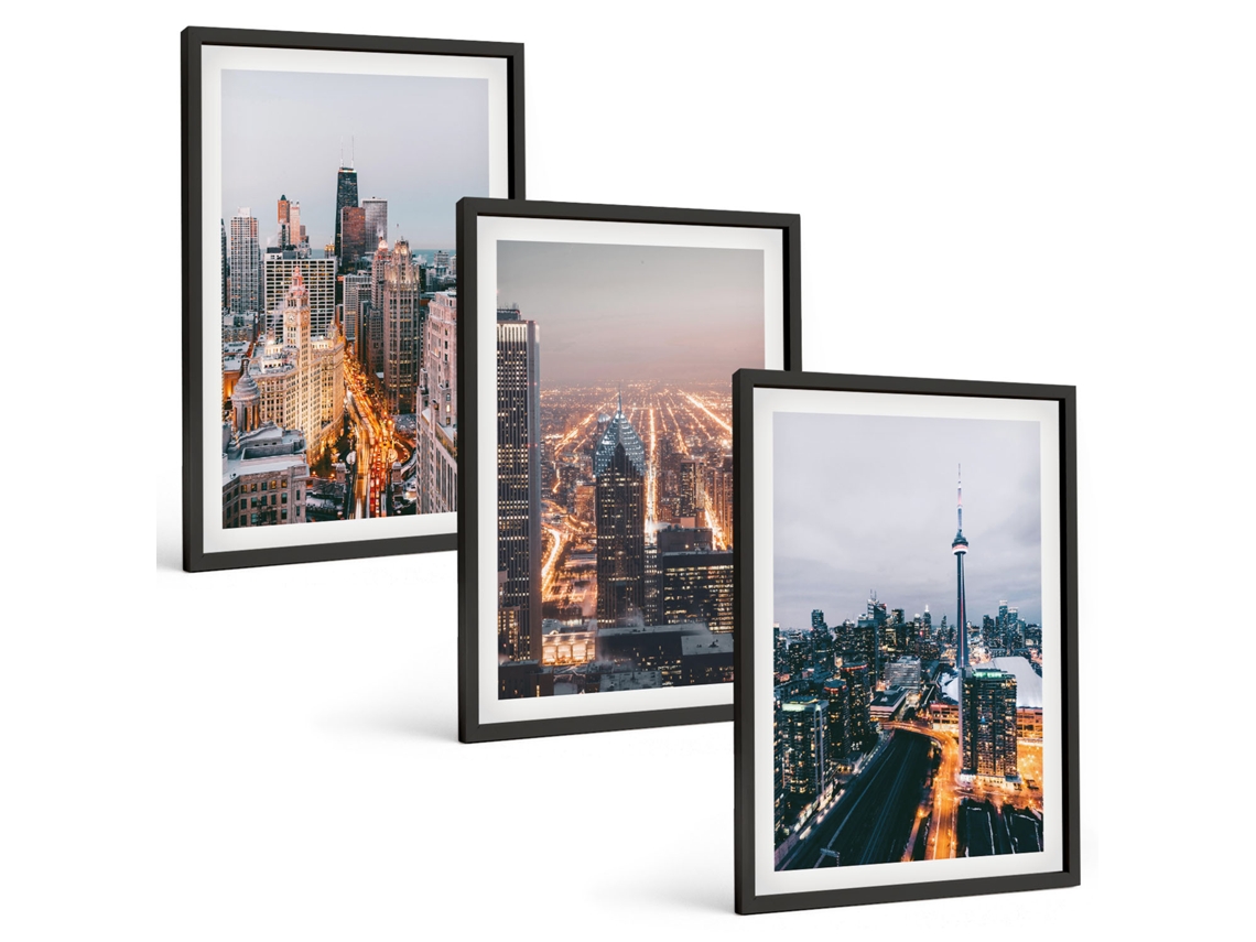 Conjunto De Pinturas Cidades À Noite, Arranha-céus, Luzes Espelharte (3 Peças 40x60 Cm)
