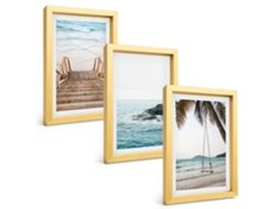 Quadros Decorativos Para Paredeescadas, Praia, Balanço No Mar Moldura Dourada Quadros Para O Escritório Espelharte (3 Peças 20x30 Cm)
