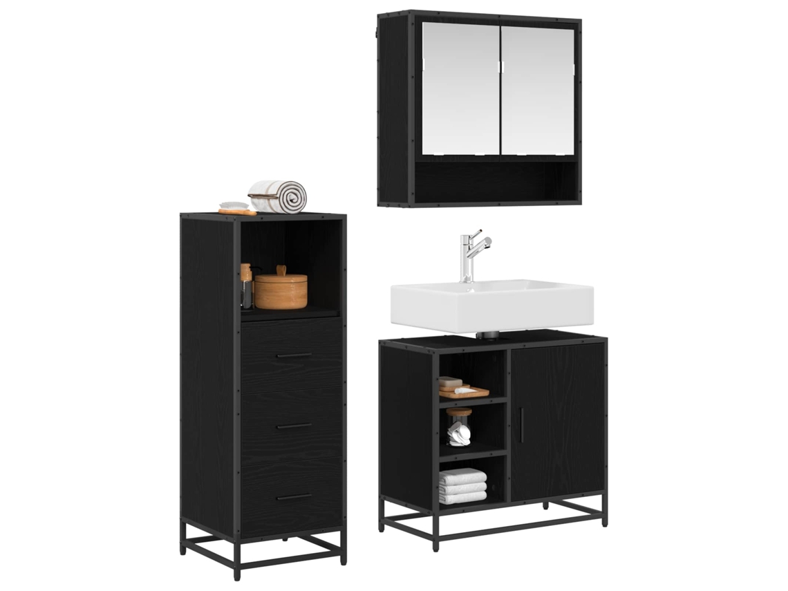 Conjunto de Móveis para Banheiro com Suporte 3 Peças Carvalho Preto MAISON EXCLUSIVE