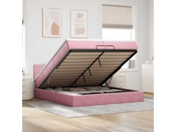 Moldura De Cama Otomana Vidaxl Com Colchão Rosa 200x200cm Veludo