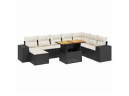 Conjunto de 9 sofás de jardim com almofadões Vime Pe Preto MAISON EXCLUSIVE (9 peças)