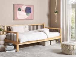 Cama De Hóspedes Em Madeira Beliani Tricot De Madeira De Seringueira Castanho Claro 90x200