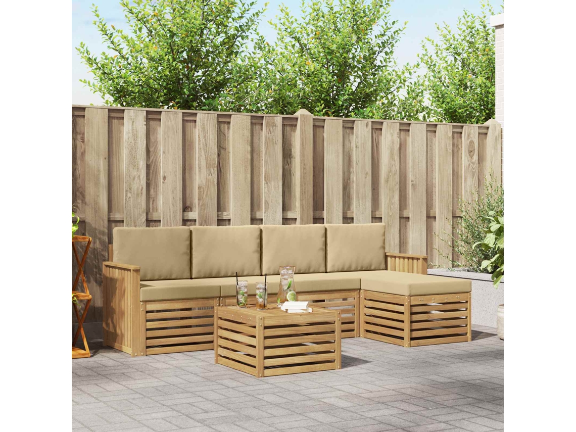 Vidaxl Conjunto De Sofás Para Exterior 6 Unid. Branco E Bege Poliéster