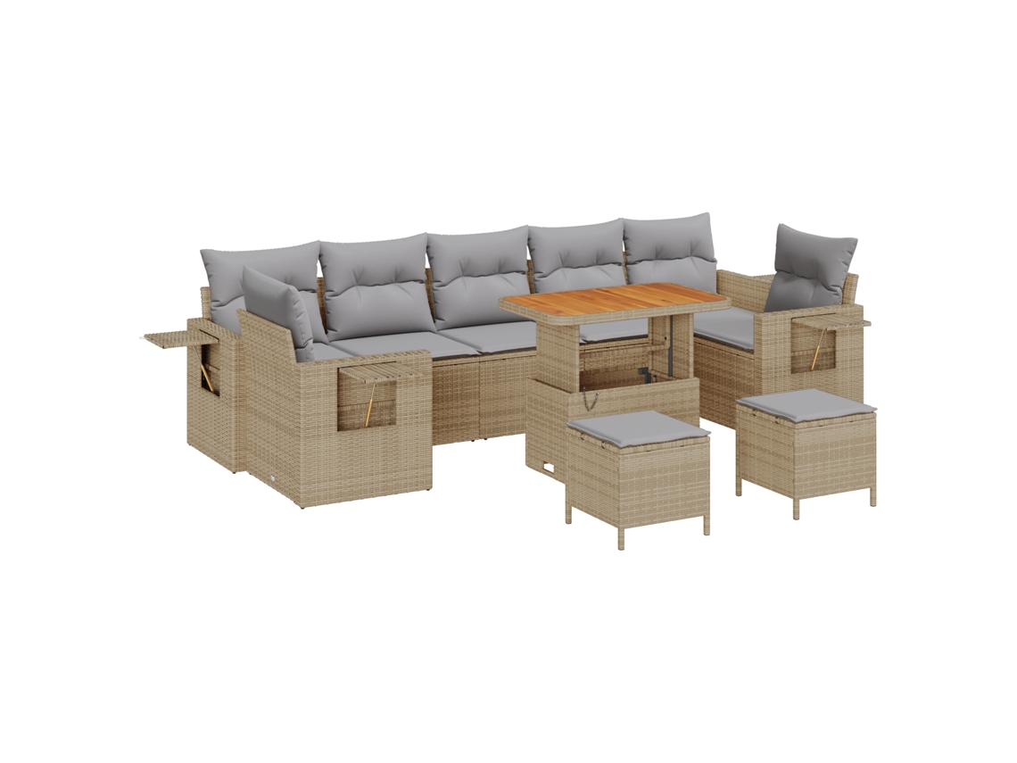 Conjunto 10 De Sofá De Jardim De Vidaxl Com Almofadas Em Rattan Bege  Bege Vime