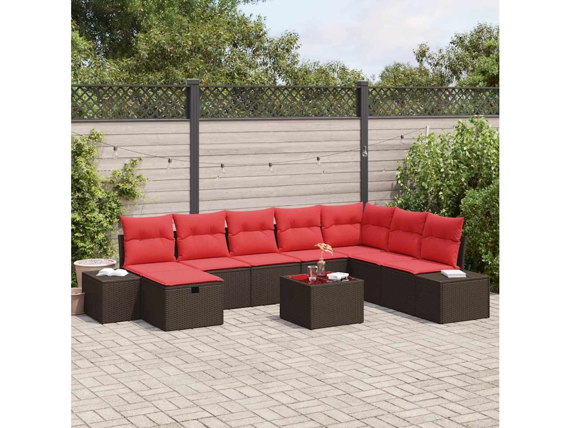 Vidaxl Conjunto De Sofá De Jardim 9 Unid. Castanho Vime Pe