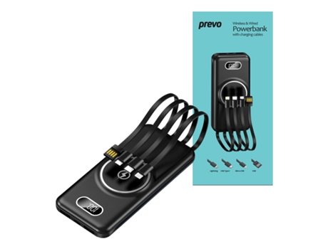 Power Bank Mah Carregamento Wireless PREVO Preto