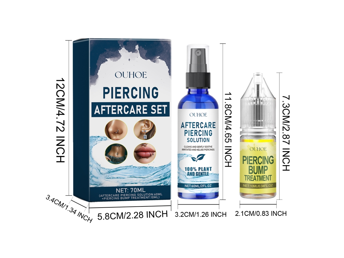 Ouhoe Kit De Cuidado Pós-piercing: Líquido E Gotas Para Piercings De Orelha, Nariz E Corpo