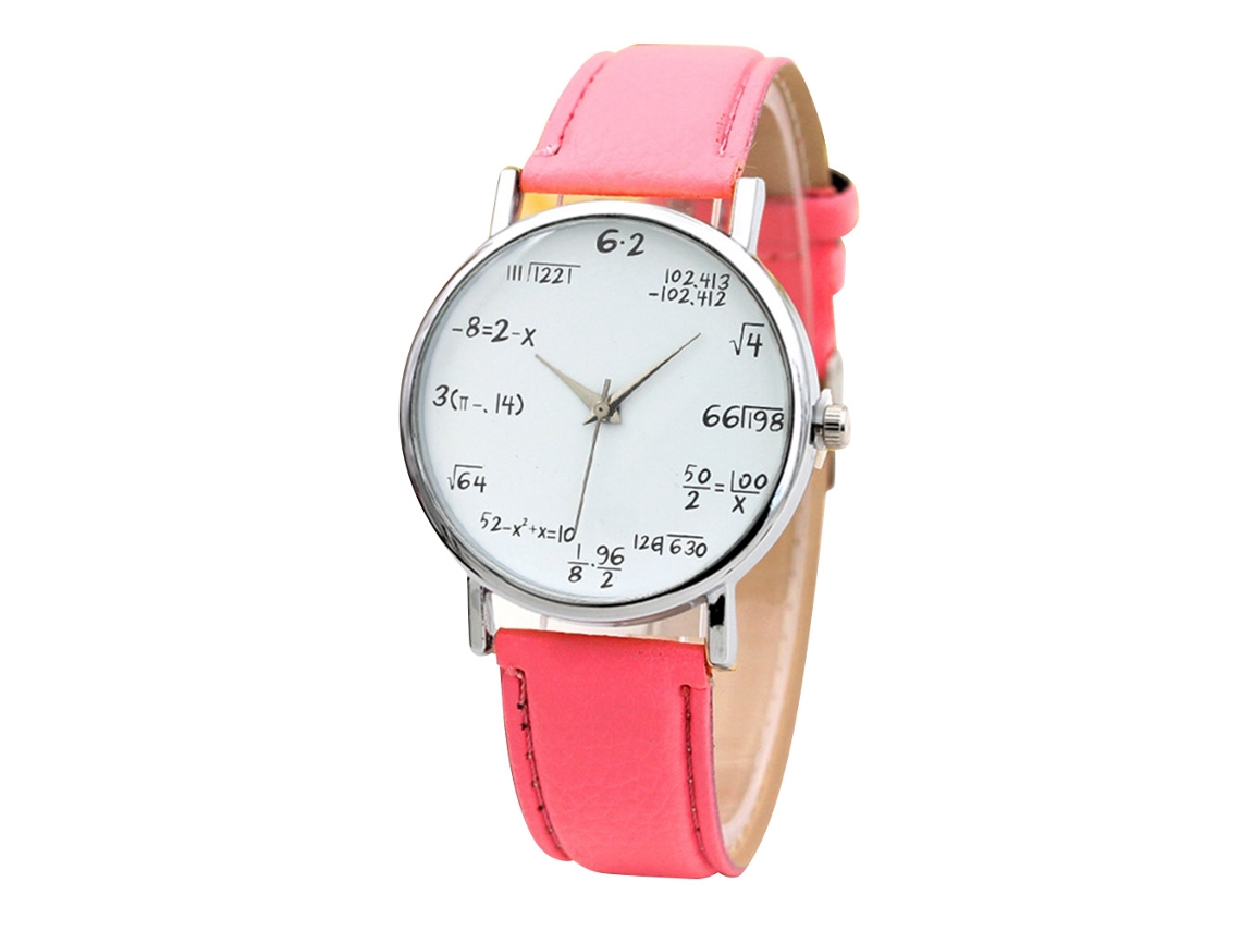 Relógio de Pulso Feminino Simples de Quartzo com Pulseira de Couro Pu Rosa Moda Casual