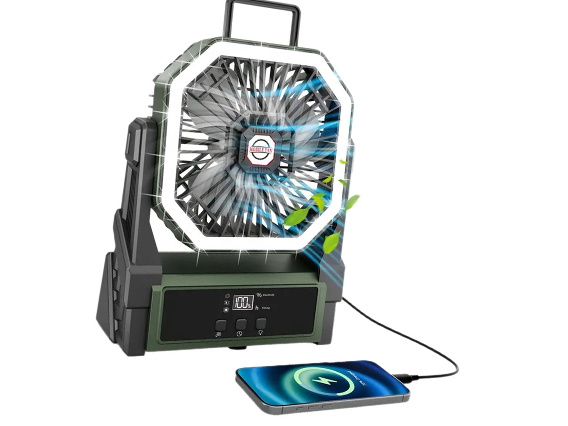 Ventilador Portátil Para Camping E Atividades Ao Ar Livre, Bateria Recarregável De 10000mah, 3 Níveis De Ajuste E Luz Led, Com 4 Velocidades
