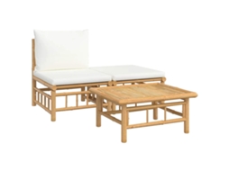Maison Exclusive - 3 Pcs Conjunto Lounge De Jardim Bambu C/ Almofadões Branco Nata