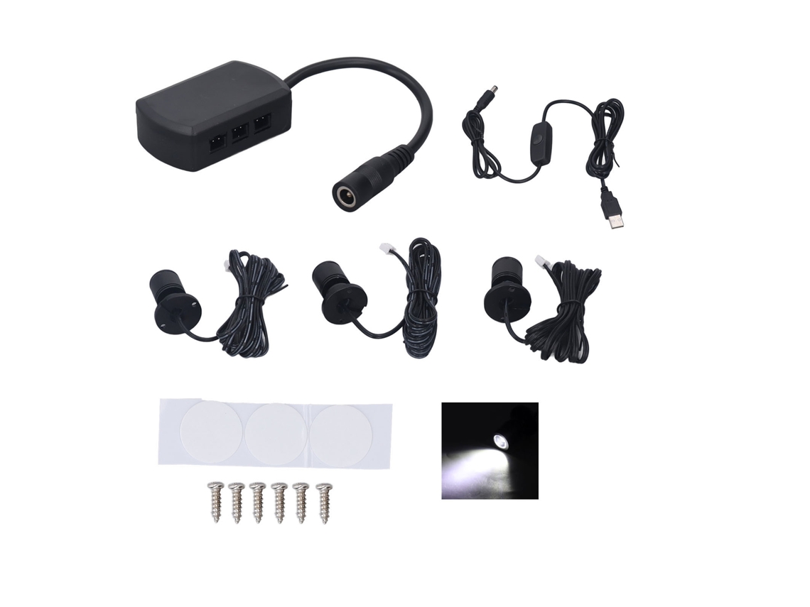 Rebe-luzes Led Mini Spot 5v Usb Para Mostradores, Joias E Armários, Ajustáveis Branco/preto