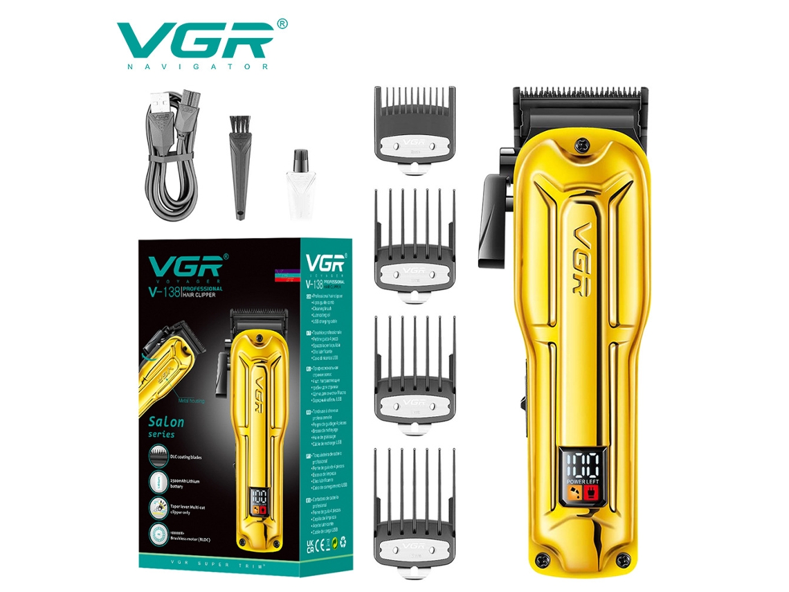 (dourado) Máquina De Cortar Cabelo Elétrica Com Visor Digital Lcd Metálico