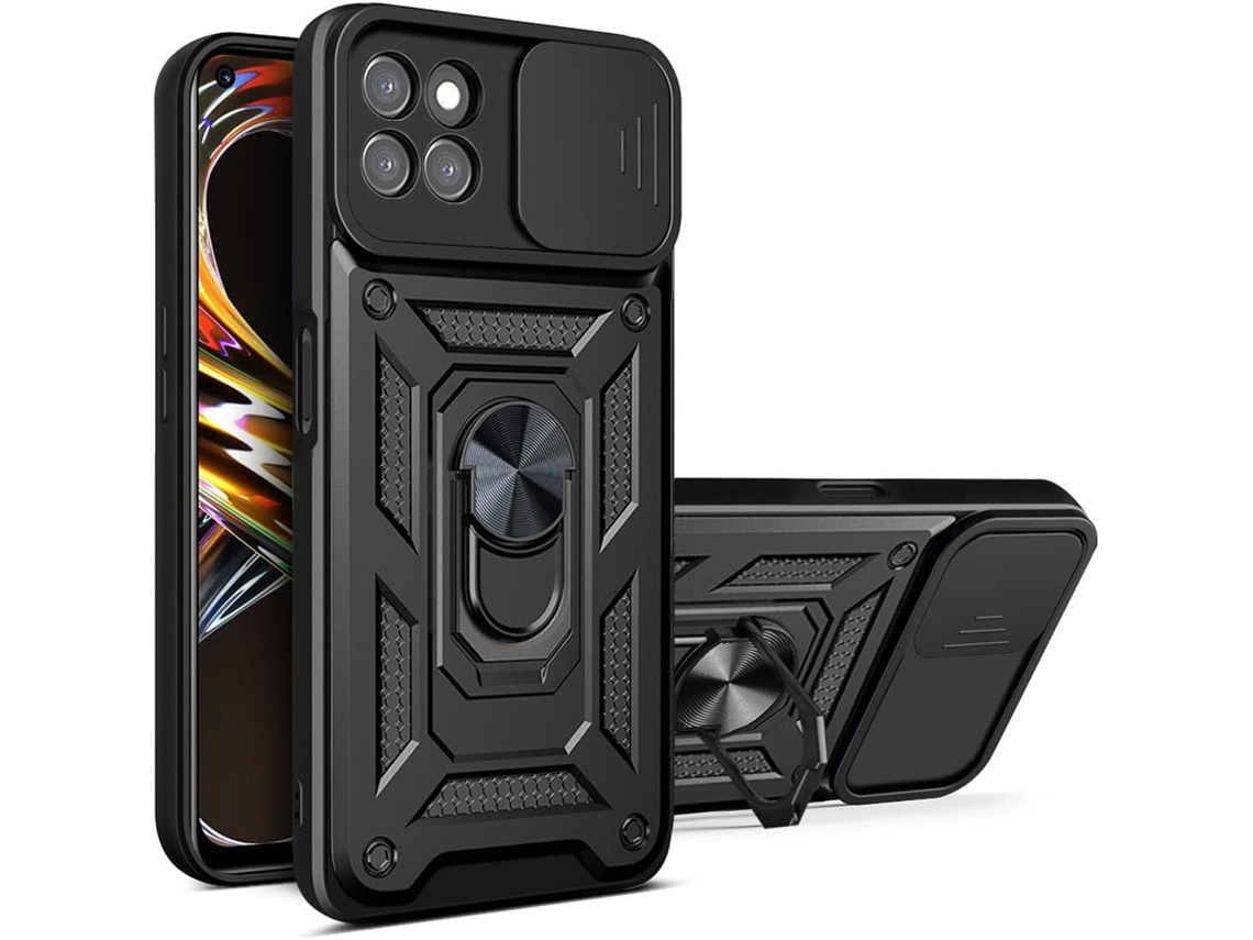 Capa Protetora Nível Militar Proteção Câmera para Oppo Realme 8I HONGWE. Anti-Choque Rígida Preto