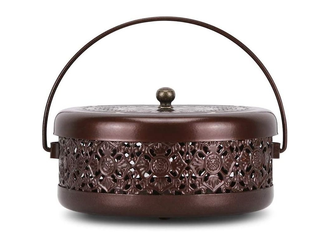Nova Line suporte de Incenso Mosquito Portátil Retro em Ferro Decorativo para Casa Bronze 14x7cm