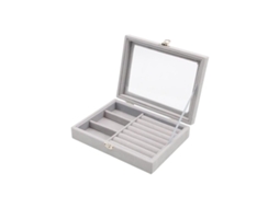 Organizador De Jóias Em Caixa Portátil Sistema De Fecho De Metal 3 Divisórias Removíveis 20x15x5cm Cinza