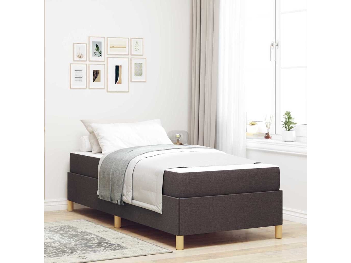 Vidaxl Estrutura da Cama com Colchão Marrom Escuro 90 X 190 Cm Tecido