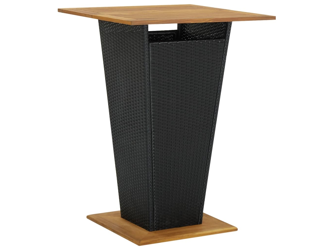 vidaXL Mesa de bar 80x80x110 cm vime PE e acácia maciça preto