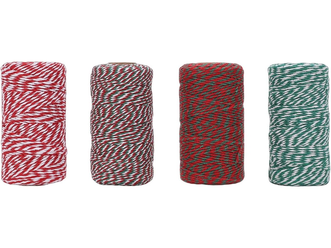 Tyenaza 4 Rolos de Algodão Barbante Colorido para Confeitaria, Cordões 2mm para Projetos, Artesanato, Embrulho de