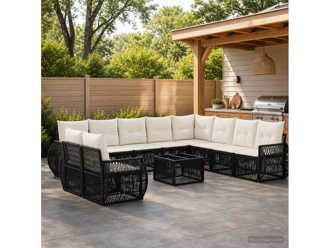 Vidaxl Conjunto De Sofá De Jardim 11 Unid. Preto E Branco Creme