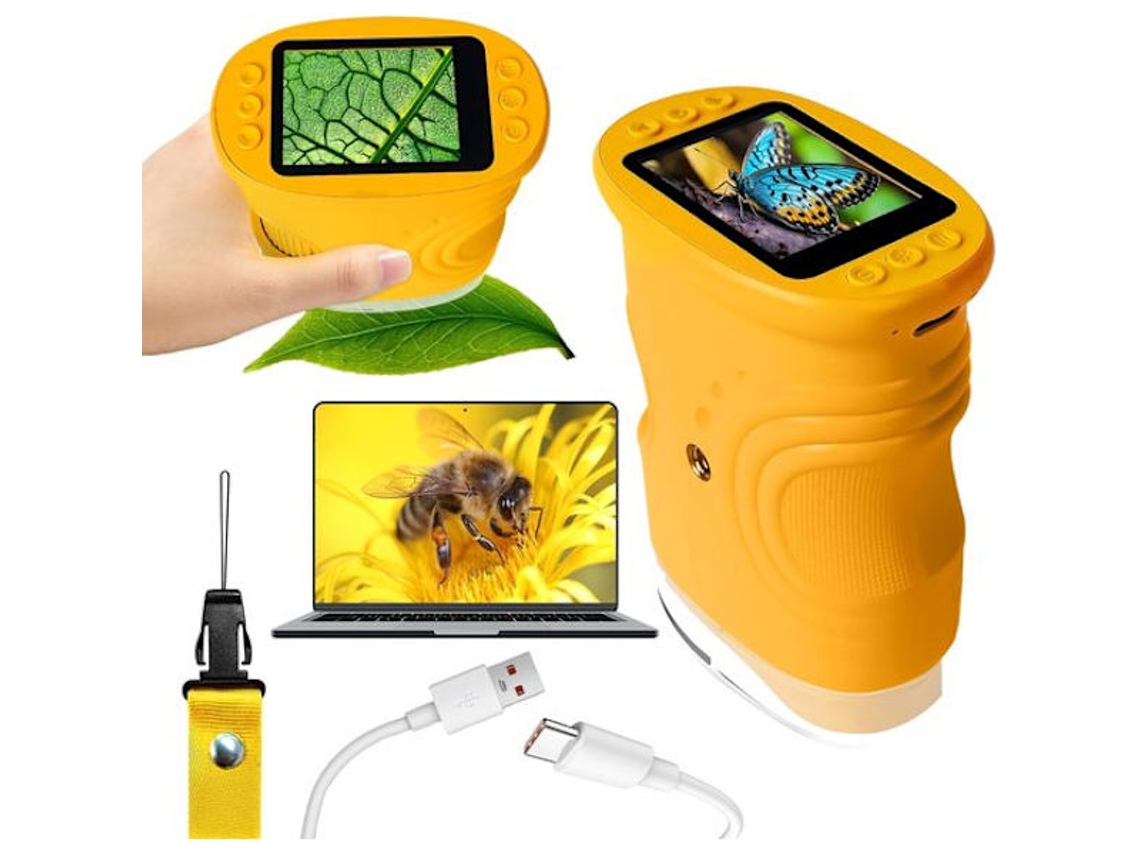 Microscópio Infantil, Microscópio de Bolso Portátil com Tela Hd 1080p 2 Polegadas, Brinquedo Educativo para Crianças de 4 a 12 Anos BRILVIBERA