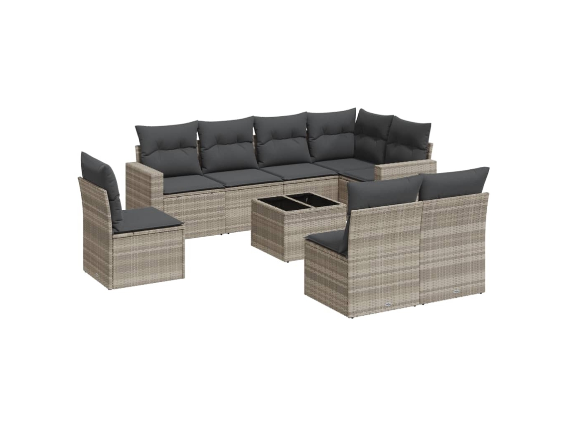 Conjunto de 9 Sofás Jardim com Almofadões Vime Pe Cinzento Claro MAISON EXCLUSIVE (90x200 cm)