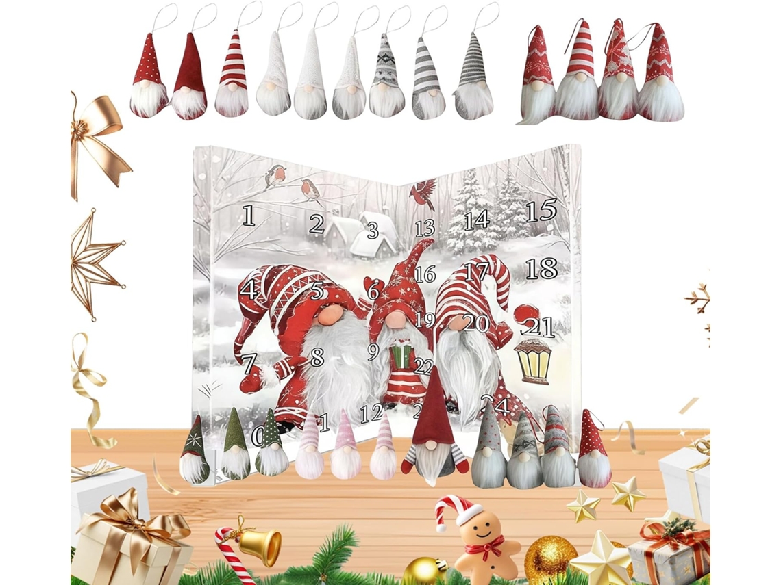 Calendário de Contagem Regressiva Festivo Gnomo Natal, Design Criativo para o Advento, Miniaturas CHABERLU
