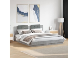 Vidaxl Estrutura Cama C/ Cabeceira/luzes Led 200x200 Cm Cinza Cimento