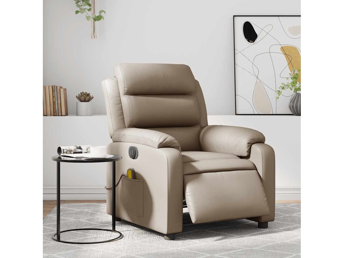 Vidaxl Poltrona Massagens Reclinável Elétrica Couro Artif. Cappuccino
