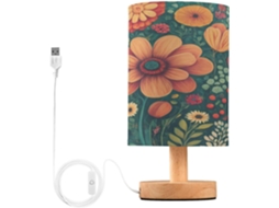 Abajur De Cabeceira Floral Boêmio Para Quarto, Abajur De Cabeceira Led, Luminária De Leitura Com Portas Usb E Cúpula