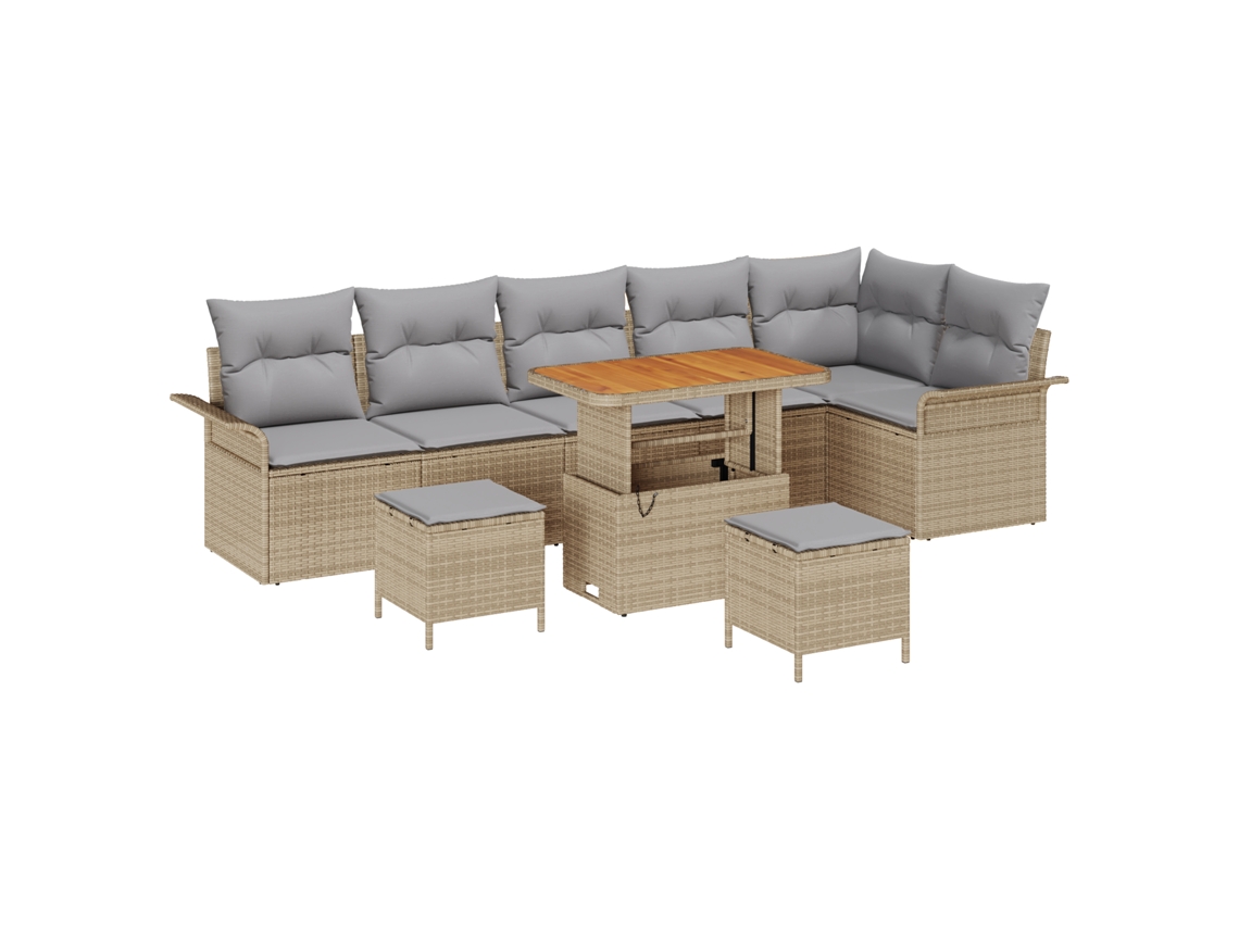 Conjunto 9 Conjunto De Sofá De Jardim Vidaxl Bege Vime Pe (297,5 X 132,5 X 85 Cm)